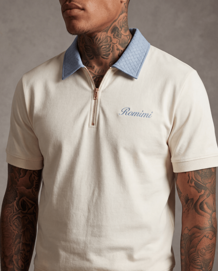Adam Sport Polo - Cream/Sky Blue - Adult - S - Romimi